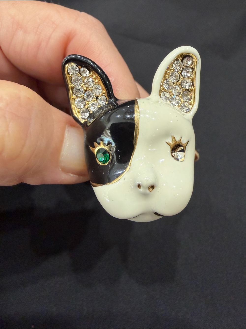 Betsey Johnson French Bulldog Enamel Ring. Size 7.5.